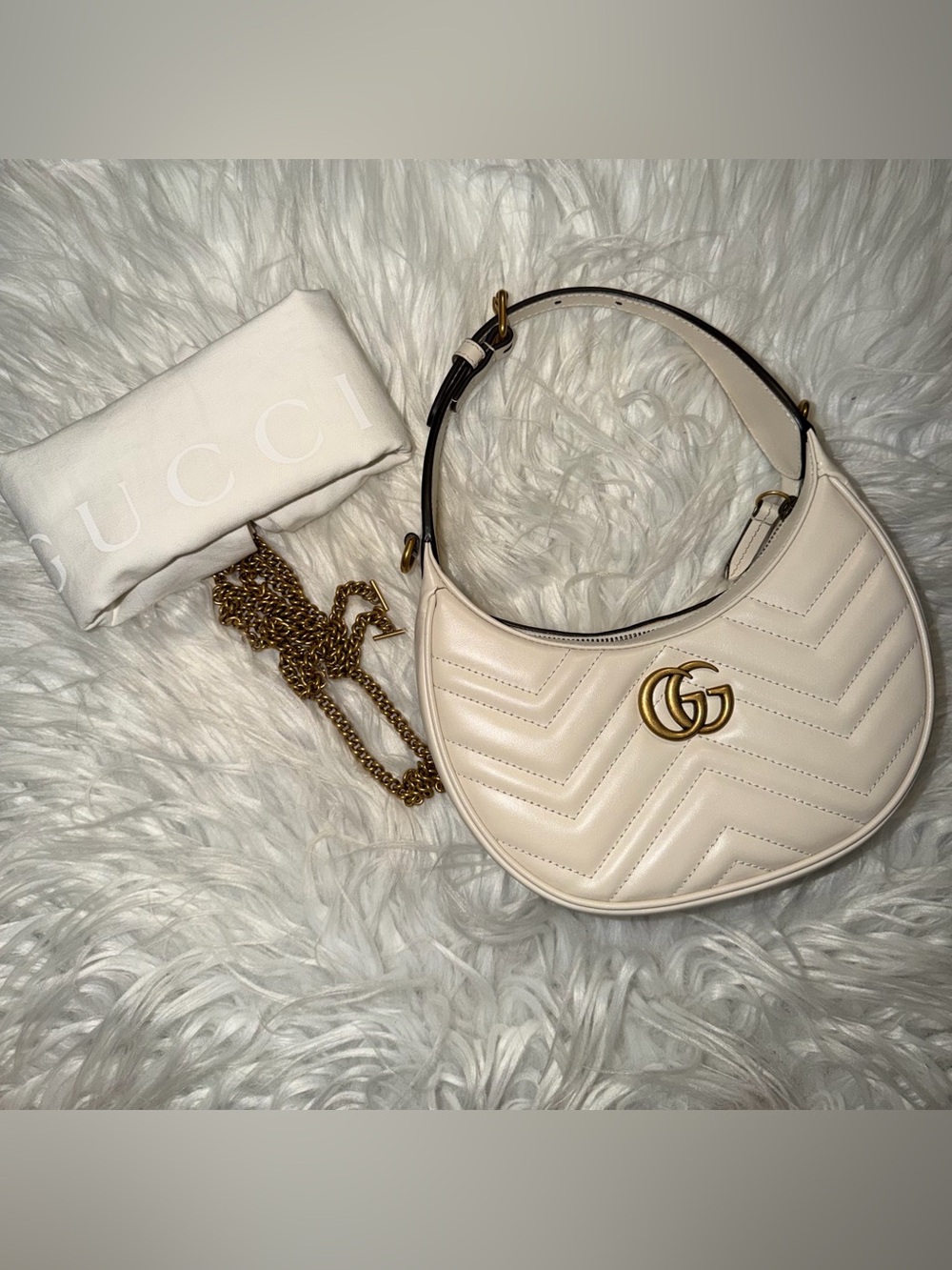 GG Marmont Half Moon Hobo in Mystic White NWT